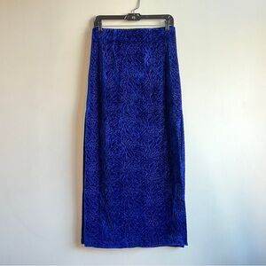 Zara royal blue stitched jacquard velvet midi skirt